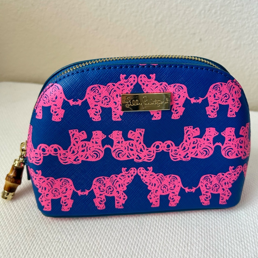 Lily Pulitzer Zipper Case Pink Elephant Blue Bamboo Pull 7.5 x 5 x 3.5 - Picture 8 of 8